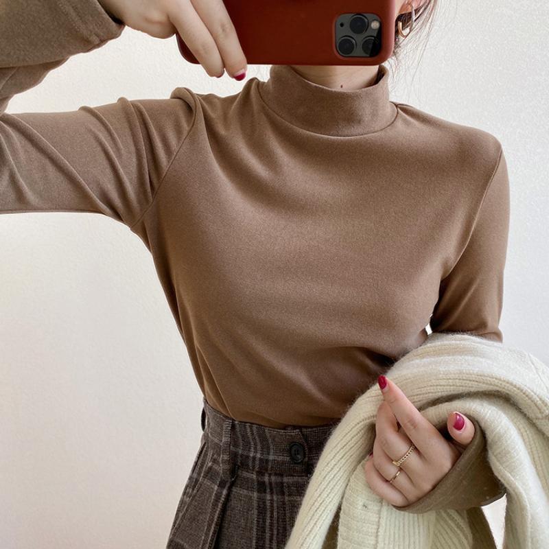 Женская базовая рубашка облегающего кроя на осень и зиму, модная утолщенная футболка с длинным рукавом, теплая кофта