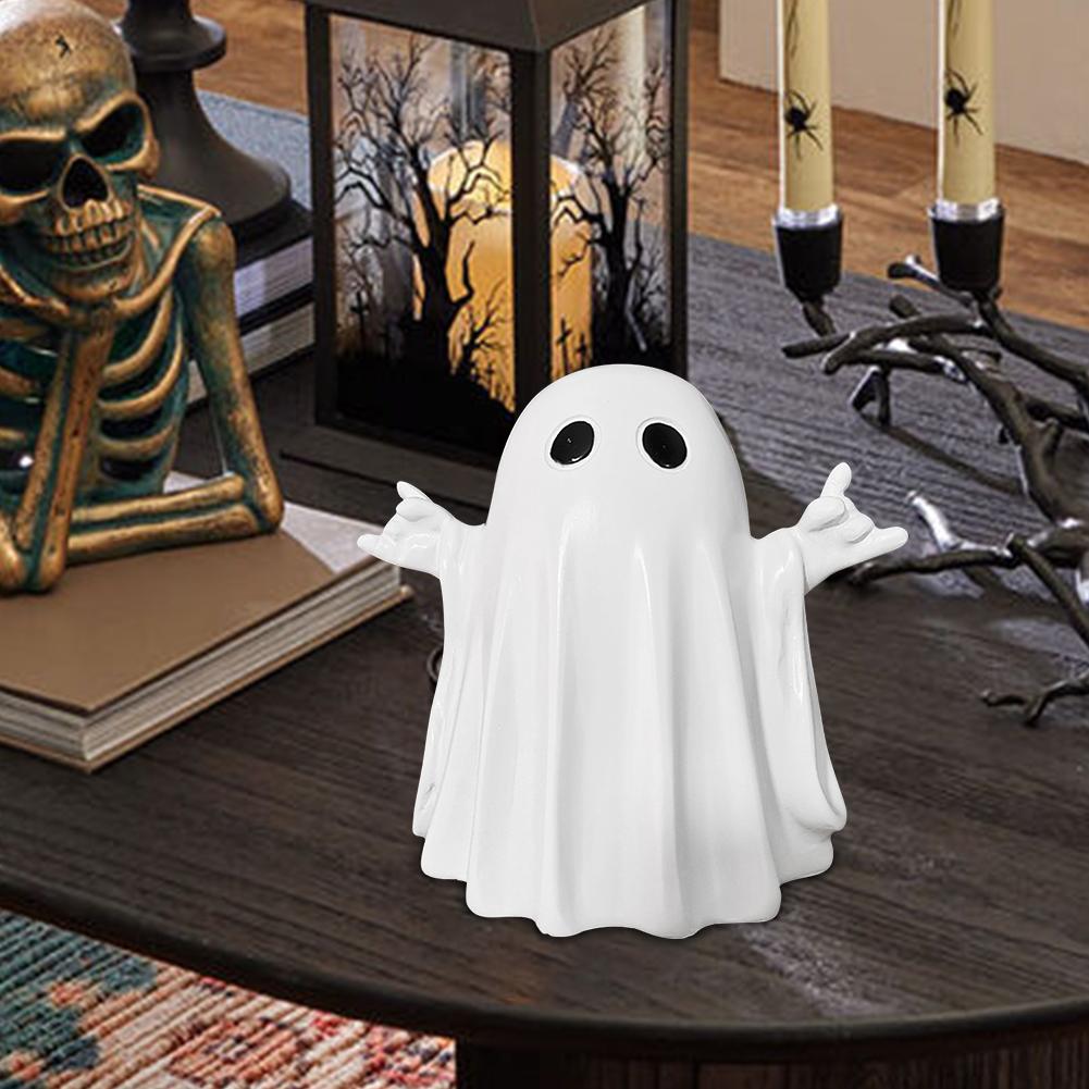 Halloween Spooky Resin Ghost Statue Cute Finger Ghost Ornaments Rock Spooky Resin Statue for Gift Props Tabletop Halloween Decor