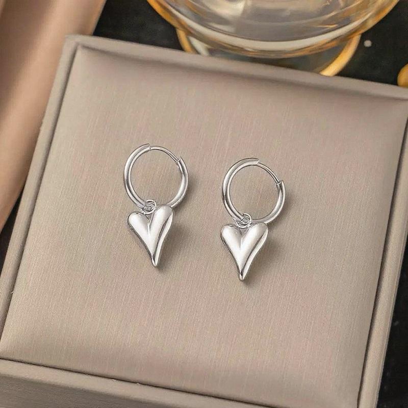 Stainless Steel Metal Heart Flower Pendant Earrings For Women Fashion Gold Color Peach Heart Ear Buckle Earrings Jewelry Gifts