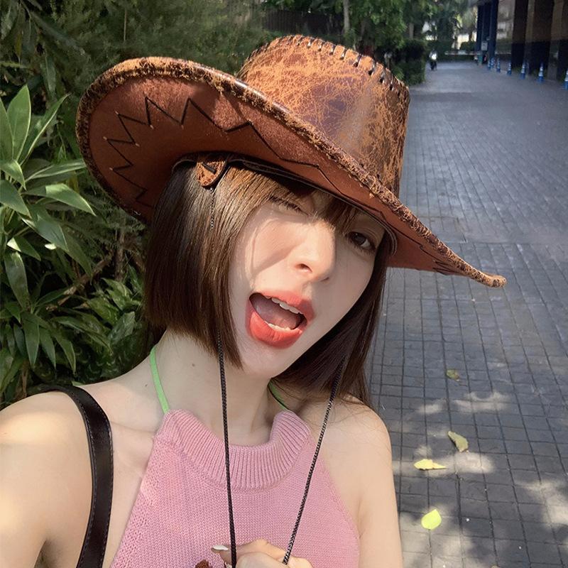 Ковбойская шляпа Western, женская летняя солнцезащитная шляпа, винтажная, с большим карнизом, пляжная, морская, Spice Girls, дорожная