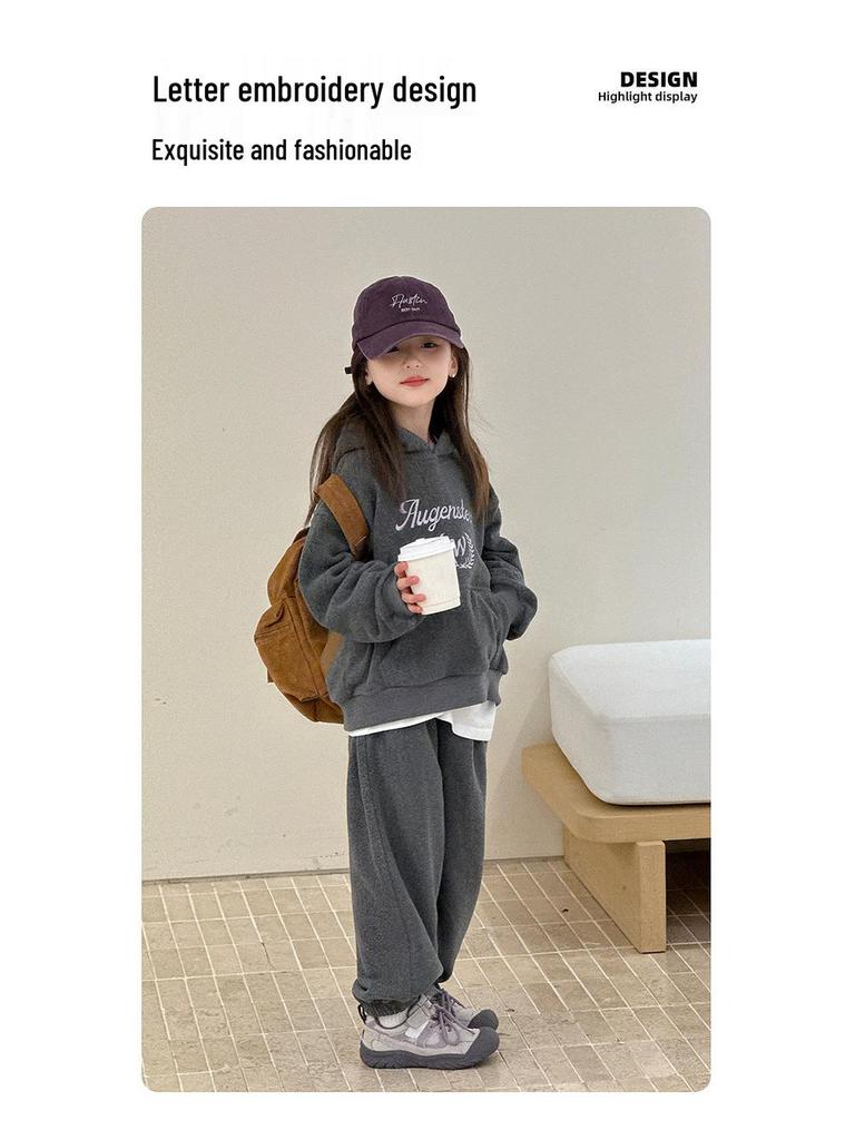 YOJIA Зимний спортивный комплект-двойка для девочек 2025 с флисовой подкладкой: Модная и Утепленная Детская Одежда