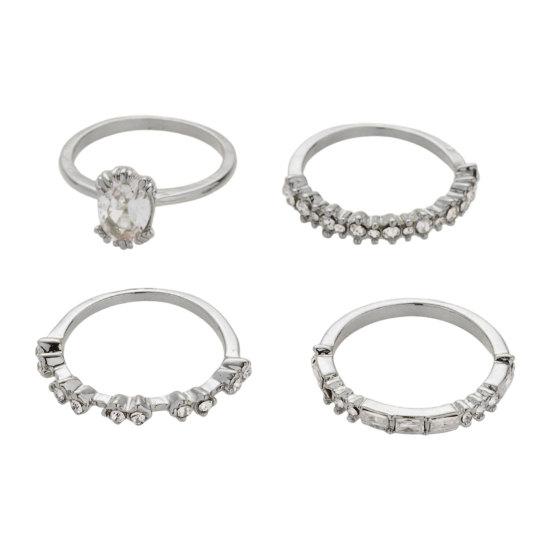 4 Pcs Stackable Rings for Women, Sparkly Cubic Zirconia Rings, Minimalist Statement Wedding Engagement Promise Rings