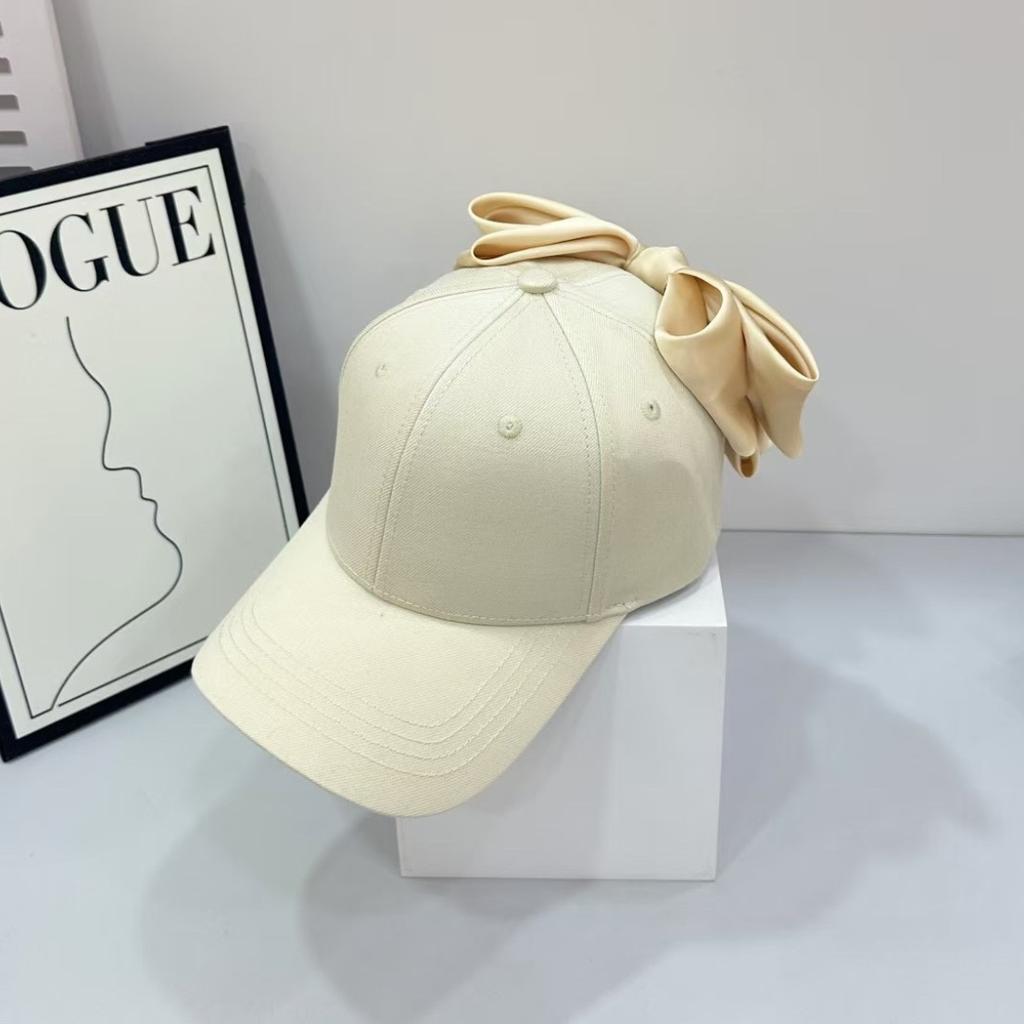 Spring Summer Sweet Color Baseball Cap with Large Bow Tie Slimming Sun Hat Casual Cotton Hard Top Duckbill Hat Trendy