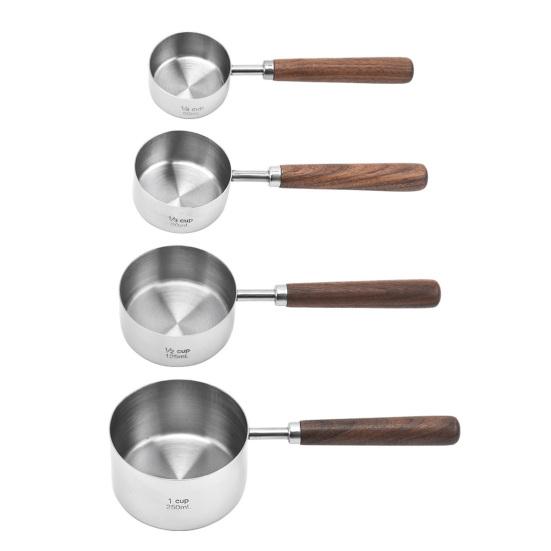 Мерные чашки из нержавеющей стали с деревянной ручкой, мерная ложка для кофейных зерен, градуированная мерная ложка для приготовления пищи, выпечки, еды для собак и кошек
