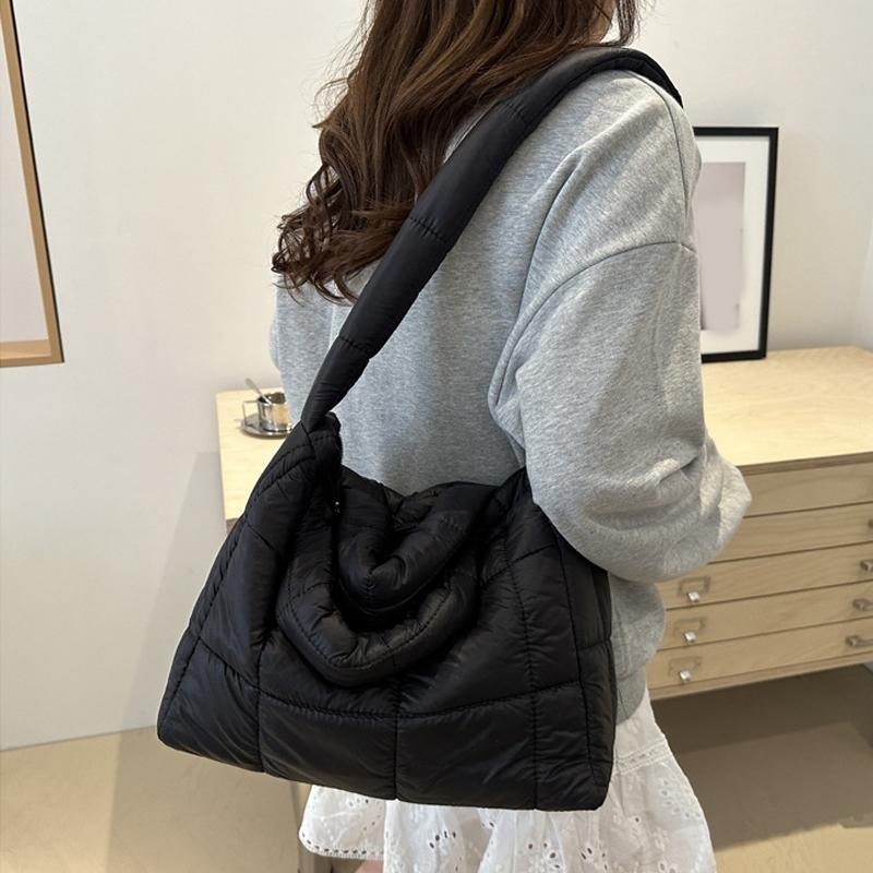 Yogodlns Solid Color Shoulder Messenger Bags Large Capacity Lightweight Quilted Totes Down Cotton Padded Puffy Handbags for Women