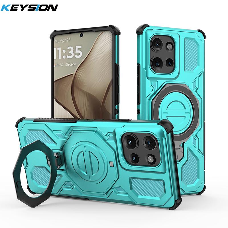 KEYSION Shockproof Magnetic Case for Motorola Edge 50 Pro 5G Upright Live Metal Ring Stand Phone Back Cover for MOTO Edge 50 5G
