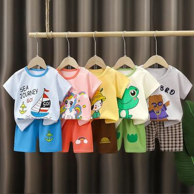 2 шт./комплект, летние топы с короткими рукавами и шорты с героями мультфильмов, комплект одежды, хлопковая пижама для новорожденных, детская одежда для мальчиков и девочек