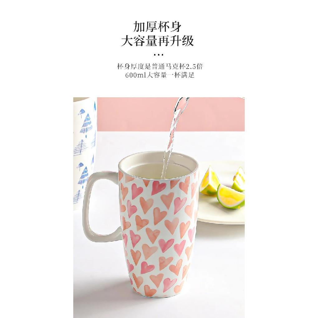 Large Capacity Mug with Lid Ceramic Cup Girls Summer creative home Drinking Cup Couple Coffee Cup