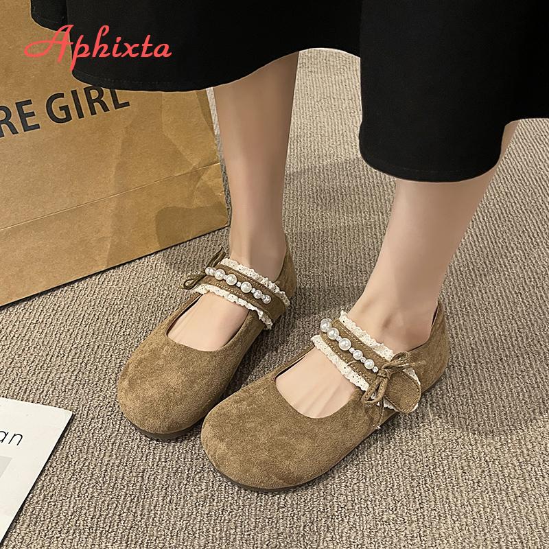 Fashion Aphixta Flat with Women Loafers Pearls Lace Flats Pink Loafers Soft Sole Shoes for Women Women Work Shoes Comfortable for Work