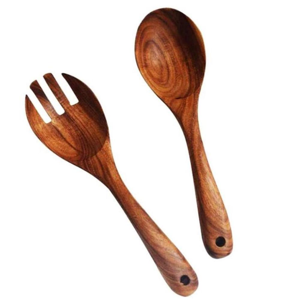 1/2Pcs Wooden Servers Spoon Fork Set Long Handle Large Dinner Serving Cooking Untensils Cutlery Kitchen Tableware