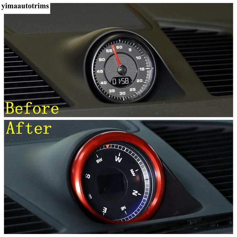 Dashboard Meter Stopwatch Ring Circle Cover Trim Red Accessories For Porsche Macan / 718 Cayman Boxster / Panamera 971 2014-