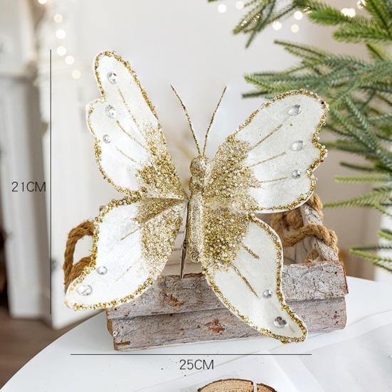 Fabric Glitter Butterfly Ornament Artificial Butterfly Christmas Tree Hanging Decoration for Ceiling Wall Tree Wreath Decor