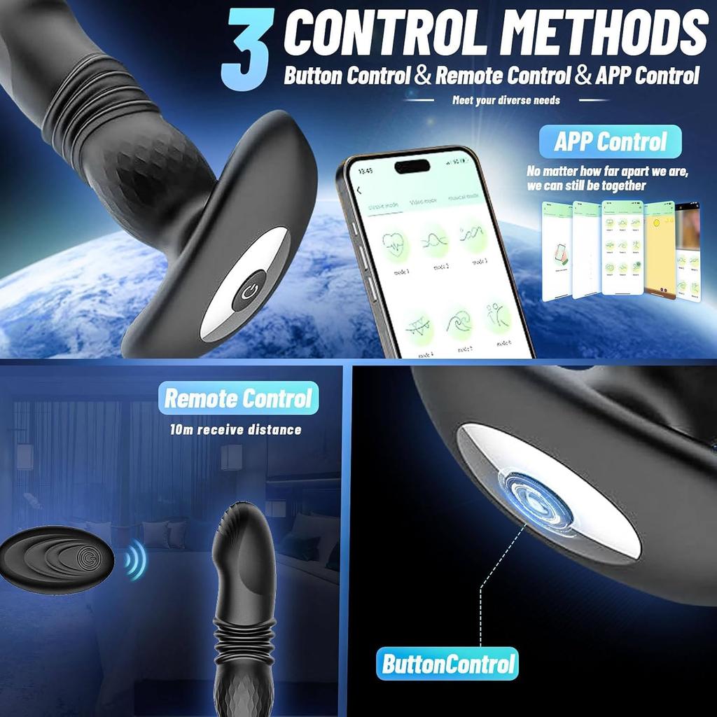 Prostate Massager Anal Vibrator Thrusting Vibrating with Cock Ring Anal Plug Male Sex Toys for Men Enema APP Remote Control