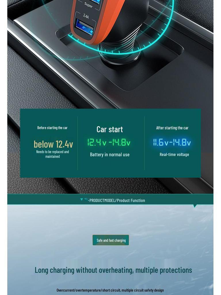 Автомобильное зарядное устройство Oshur с быстрой зарядкой, расширением USB и тройным адаптером прикуривателя