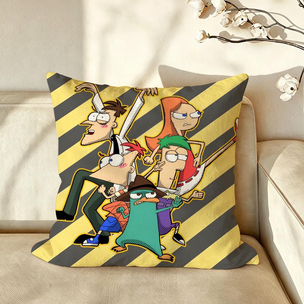 Cartoon PPhineasaandFFerb Cushion Cover Pillow Case Antidustmite Pillowcase Silky Short Plush Sofa Cushion Cover hot