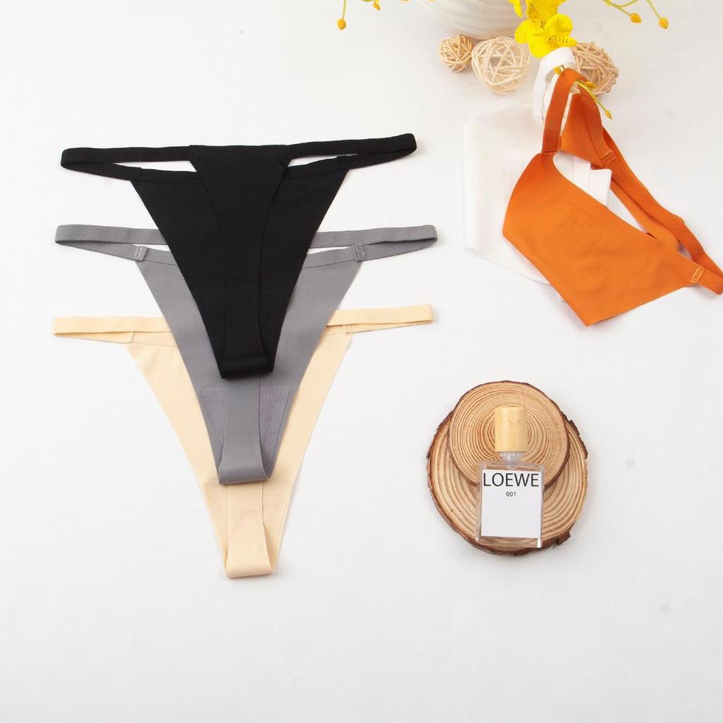 Women's Seamless Ice Silk Thong - Solid Color, Thin Strap, Low Waist, Plus Size