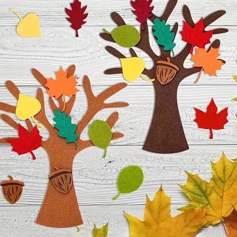 96Pcs DIY Felt Tree Crafts Kit for Fall Thanksgiving Party Gifts Home Decoration Christmas Halloween Room Wall Decor Ornaments