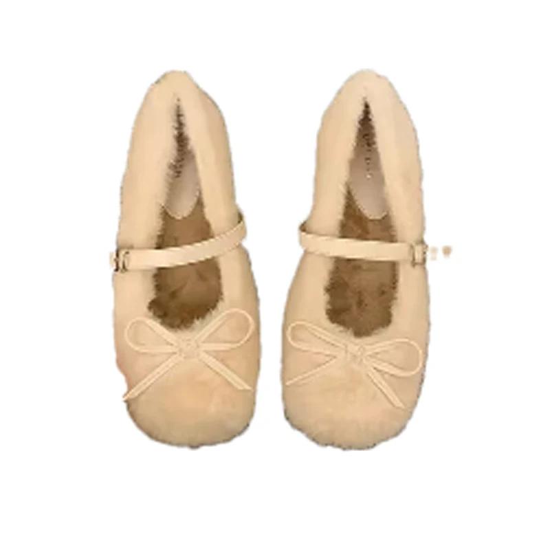 Меховые женские туфли на плоской подошве, модные осенние неглубокие ботинки для женщин 2025 года, трендовые дизайнерские брендовые повседневные удобные короткие плюшевые теплые зимние ботинки Femme