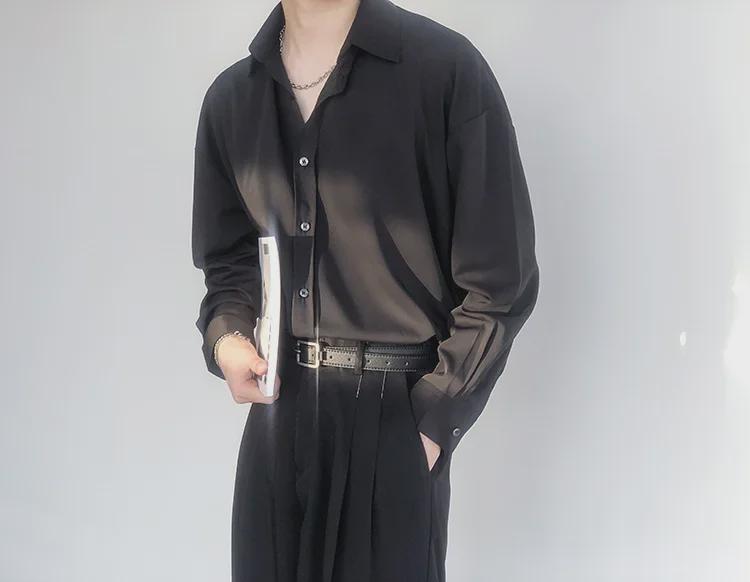 Рубашка с длинным рукавом из зеленого и белого ледяного шелка в стиле ретро — унисекс, корейский стиль, свободный крой