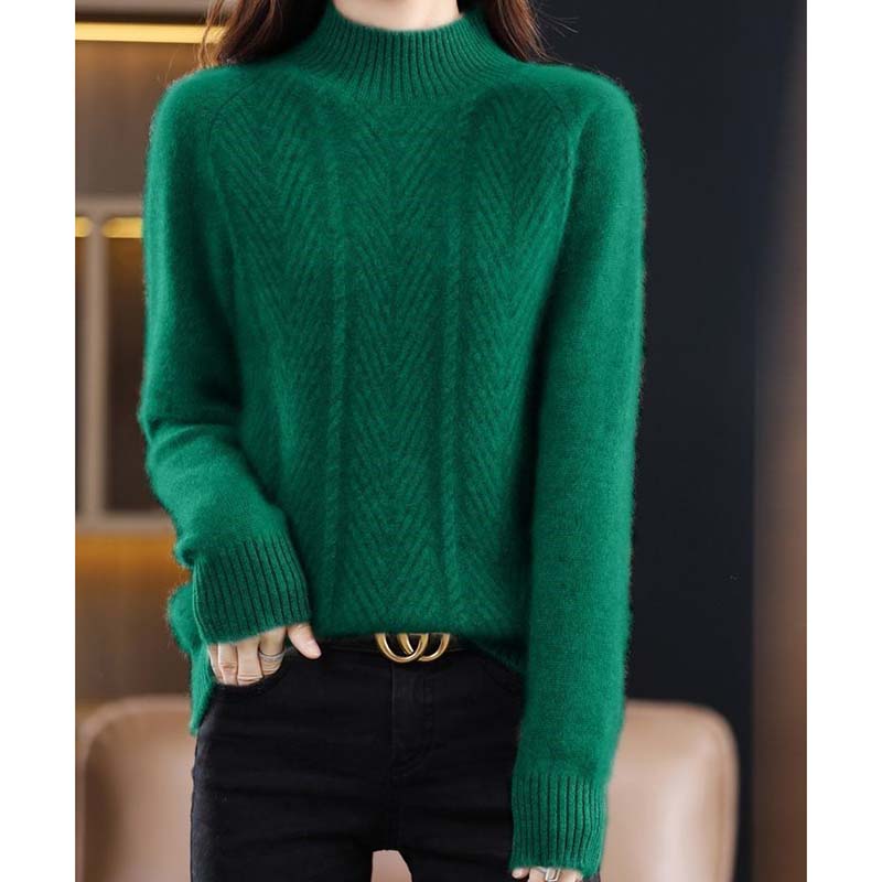 Женский утолщенный трикотажный свитер с полувысоким воротом на осень и зиму, свободный пуловер, нижняя часть рубашки