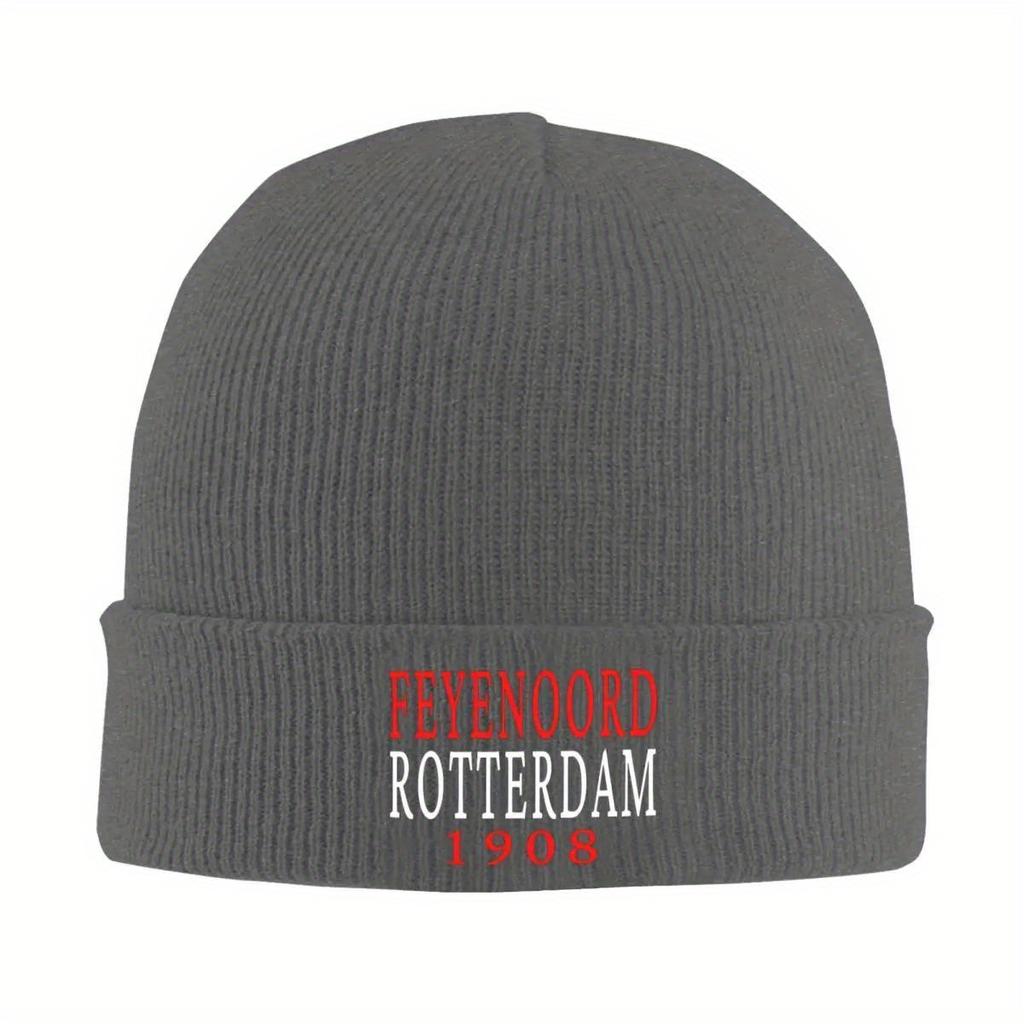 F-Feyenoords Beanie Hats Rotterdam 1908 text Vintage Caps Men Women Kpop Knit Hat Autumn Printed Elastic Beanie Hat