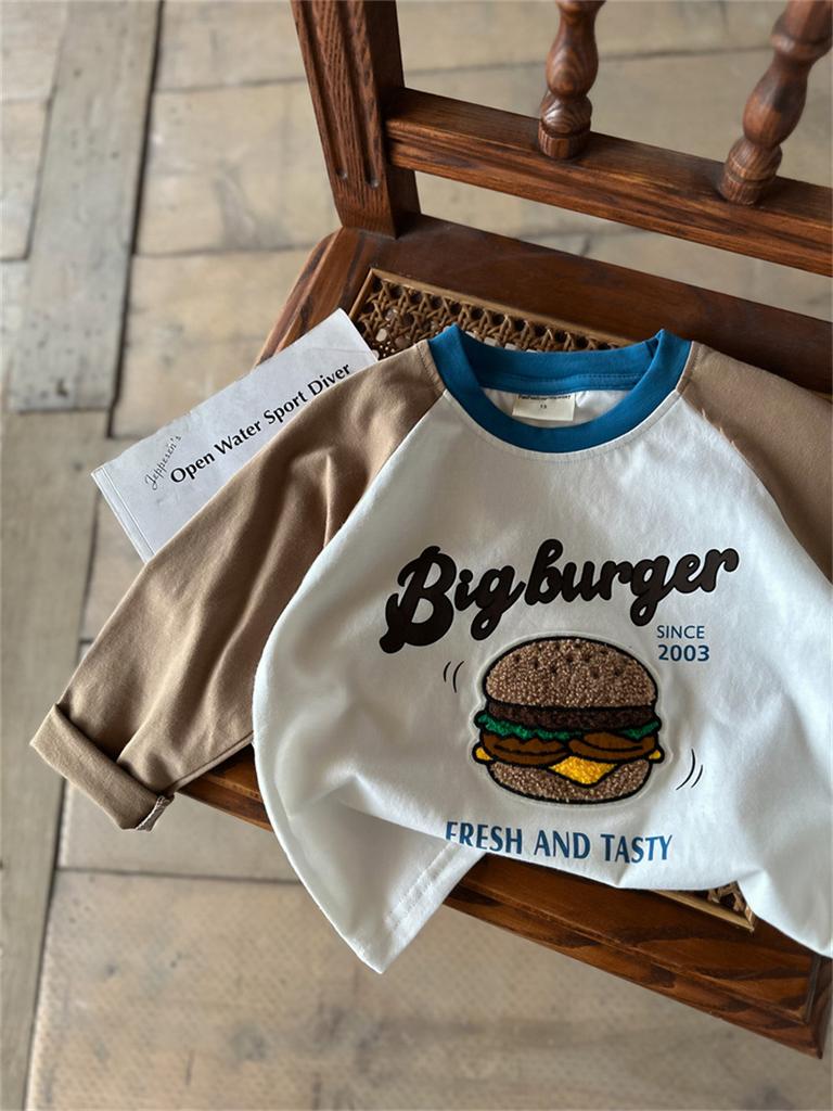 Kids Spring Autumn Long Sleeve Round Neck Cartoon Bear T Shirt for Boys and Girls