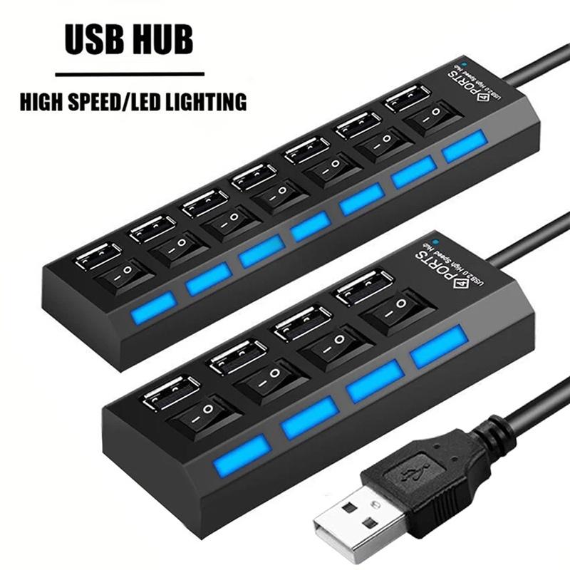 USB 2.0 ХАБ USB 3.0 Адаптер Питания Много USB Портов Адаптер Питания Расширитель USB Многопортовый Разветвитель С Переключателем Для Ноутбука Компьютера