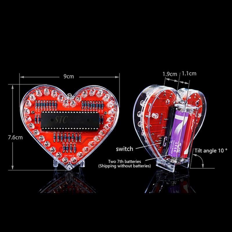 Led Heart-Shaped Flow Light Diy Electronic Kit With 32 Colorful Led Lights Diy Soldering Practice Kit Battery Powered