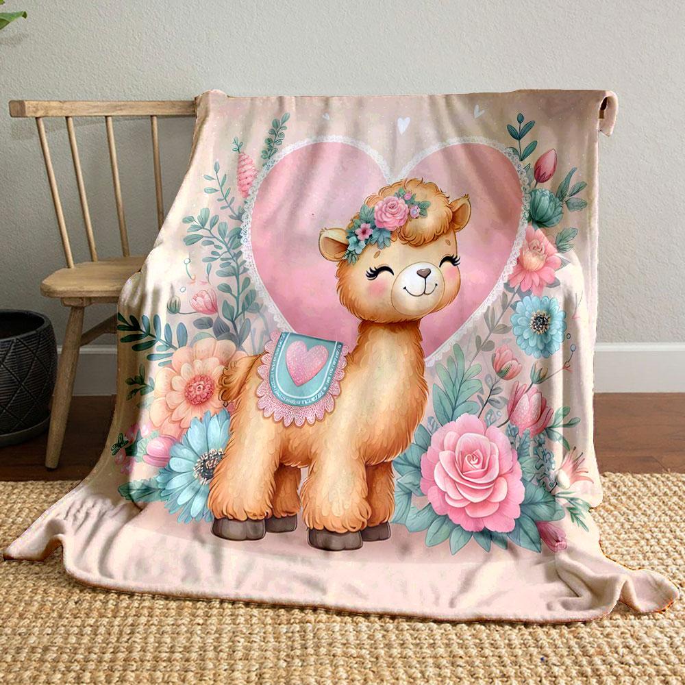 Floral Alpaca and Heart Design print blanket soft and cozy perfect for the living room bed sofa or a nap,gift