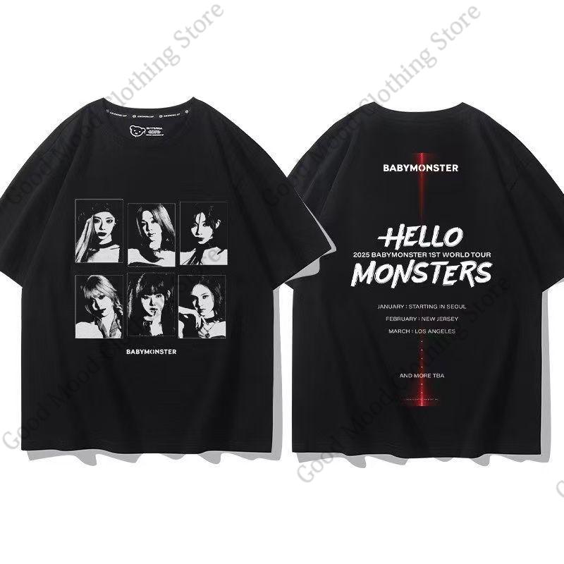 Футболка BABYMONSTER K-pop Мода HELLO MONSTER WE GO UP Концертная Футболка для Фанатов Одежда для Фанатов K-pop Хлопок Короткий Рукав Футболки