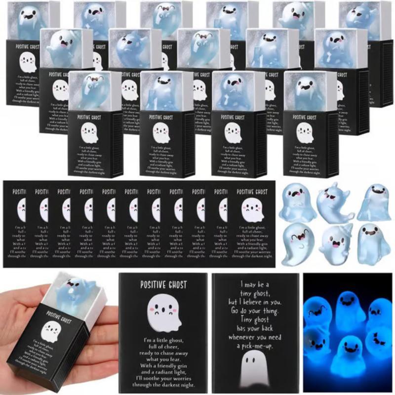 Halloween Luminous Mini Resin Ghost Figurines With Box Cute Halloween Party Favors Cartoon Glow In Dark Resin Desktop Ornament