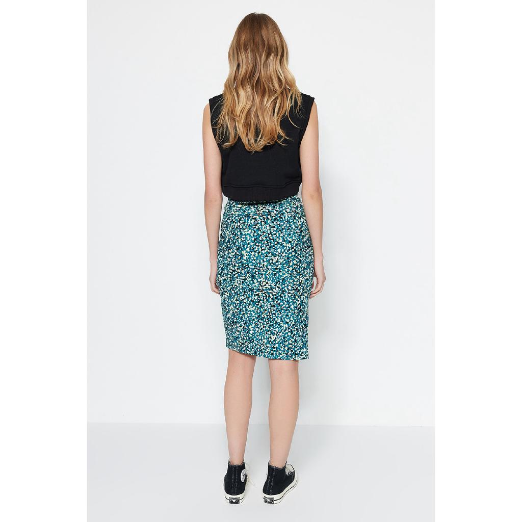 Black Printed Pleated And Slit Fitted High Waist Mini Knitted Skirt Twoaw22et0401