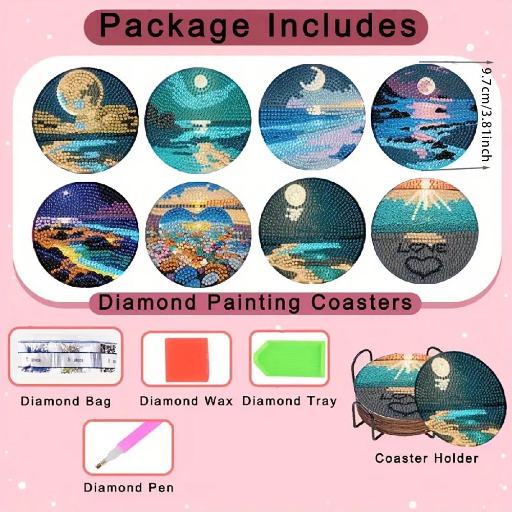 8 штук/набор подставок с пейзажным узором, расписанных алмазной мозаикой, подставки «Сделай сам» с держателями, подходят для начинающих и взрослых, товары для искусства и рукоделия, подарки