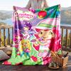 Warm Flannel Blanket Strawberry Shortcake Pattern, Lightweight Comfortable Throw Blanket for Bed Sofa Use