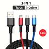 3-in-1 USB Zaryadlash Kabeli, Naylon O'rilgan, iPhone Type-C, Google, Moto, Xiaomi uchun ko'p qirrali - Avtomobil Zaryadlash Kabeli