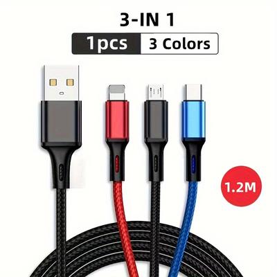 3-в-1 USB-кабель для зарядки, нейлоновая оплетка, универсальный для iPhone Type-C, Google, Moto, Xiaomi - Автомобильный зарядный кабель