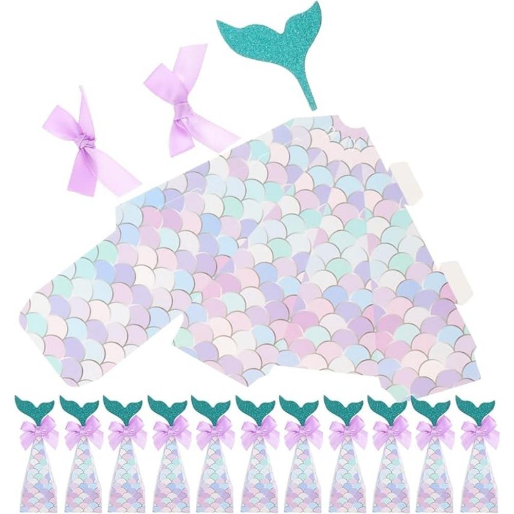 10pcs Mermaid Party Boxes Favors Mermaid Gift Bags with Thank You Stickers for Kids Birthday Baby Shower Under The Sea Mermaid Party Decorations