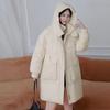 Women's Middle Long Light Down Jacket Autumn Winter Oversized Hooded Loose Straight White Duck Down Coat Stand Collar Big Pocket Solid Color