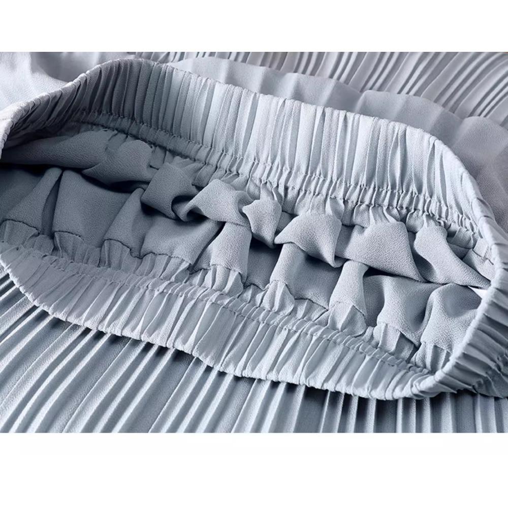 Dimanaf 2025 Summer Women New Skirts Chiffon Solid Elastic Waist Pleated Mesh Elegant Skirts