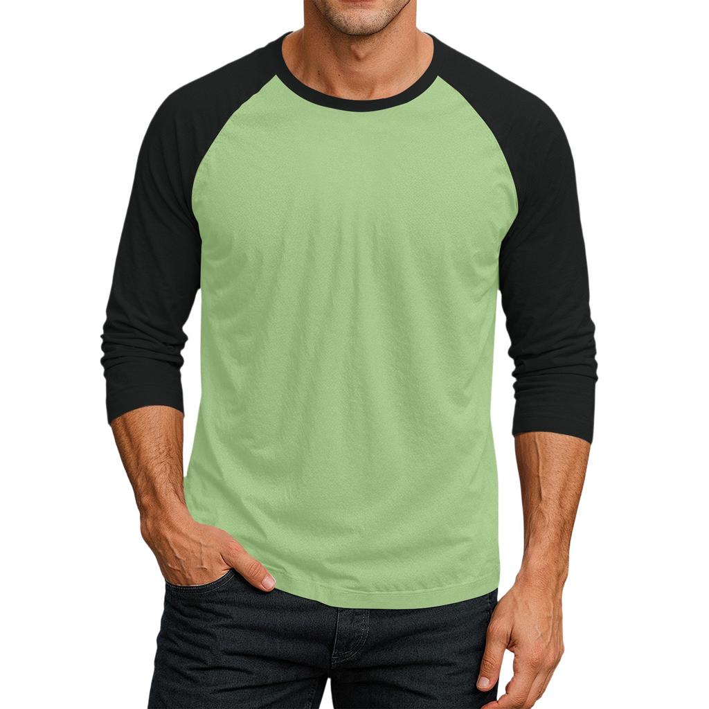 Men's Round Neck Contrast Color Raglan Three-quarter Sleeve Top T-shirt