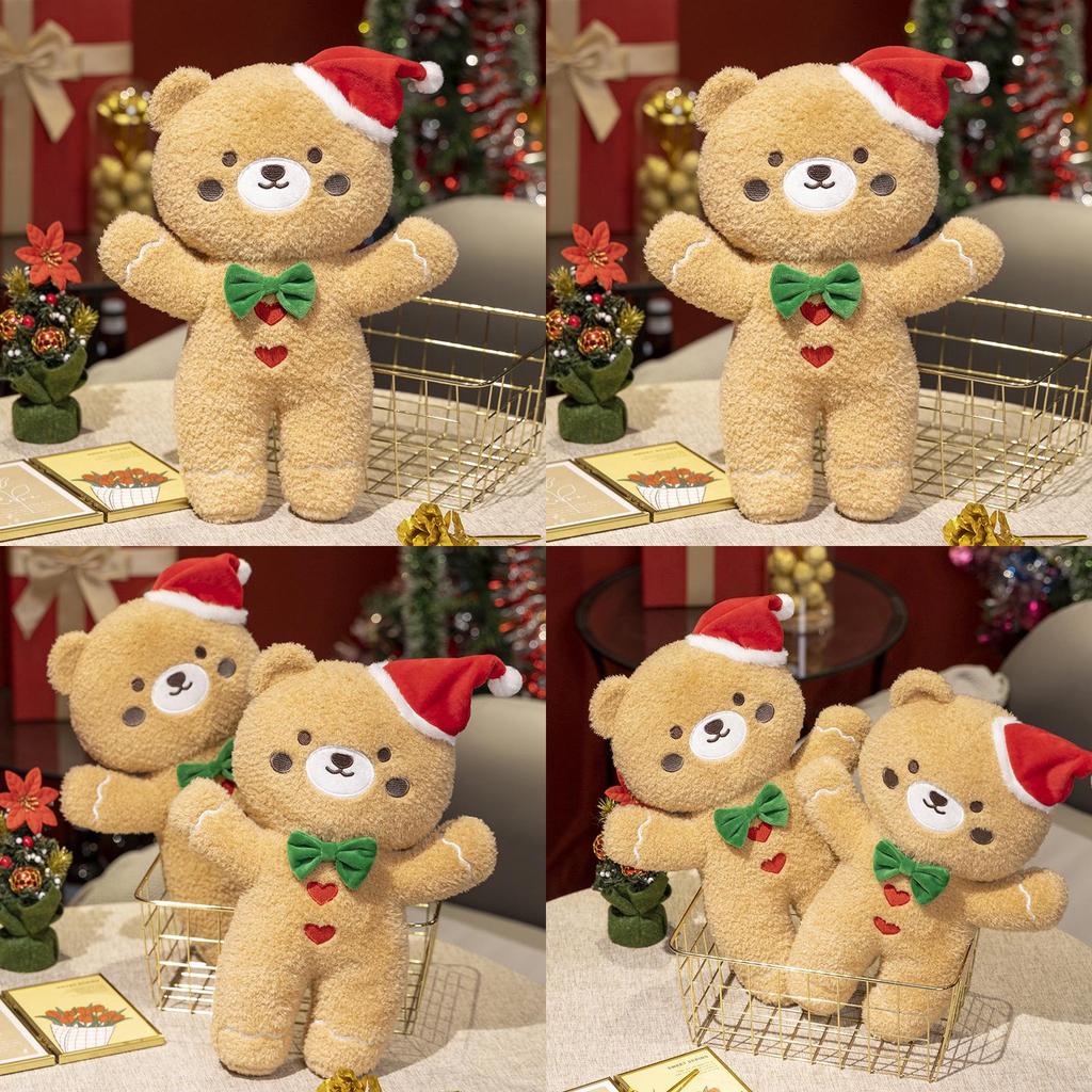 Christmas Bear Plush Toy Doll With Santa Hat For Holiday Decor