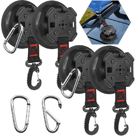 2/4Pcs Upgrade Heavy Duty Rotating Vacuum Suction Cups Anchor Hooks With 2/4Pcs Buckles,Large Hook Suction Cup Hangers,Strong Suction Cup Hook For RV