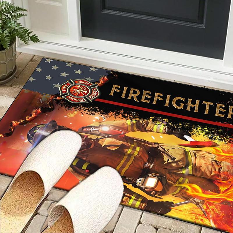 Firefighter In Action Office Rug Chair Mat, Entryway Carpet, Suitable for Front Door, Bedroom, Living Room, Desk, Holiday Gift