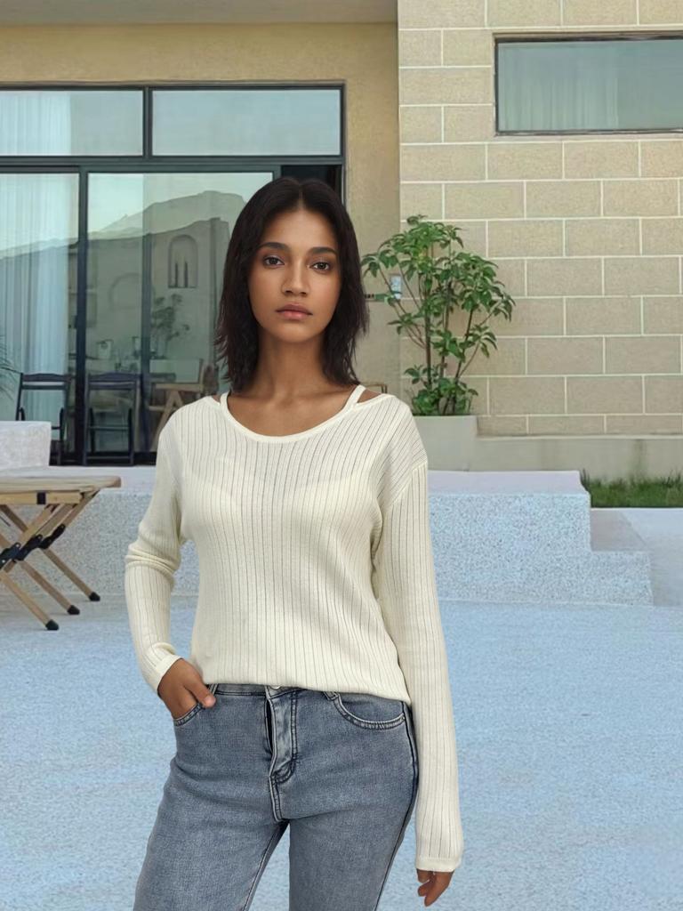 Женский вязаный свитер с круглым вырезом, пуловер с лямками, джемперы с длинным рукавом, полосатый вязаный свитер, верхняя одежда