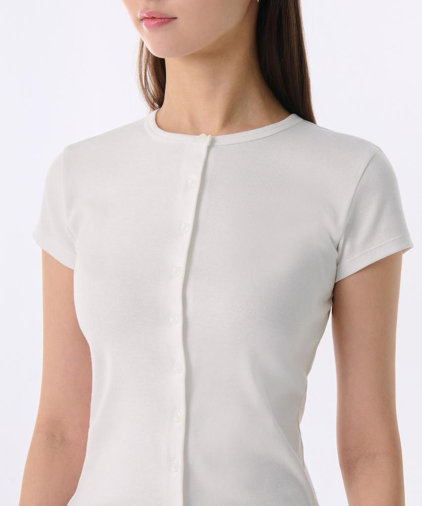 MUSINSA STANDARD WOMAN Women'S Slim Crew Neck Button T-Shirt [White]