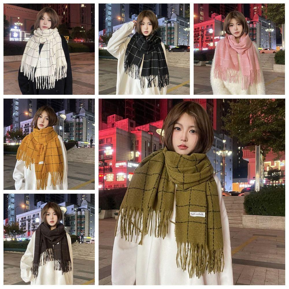 Solid Color Winter Cashmere Scarves Cashmere Shawl Cape Wraps Retro Plaid Wool Scarf Student