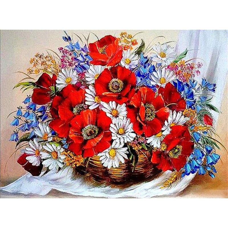 Цветок 5D DIY Алмазная картина Полный круглый дрель Смола Алмазная вышивка Крестиком Мозаика Горный хрусталь Домашний декор