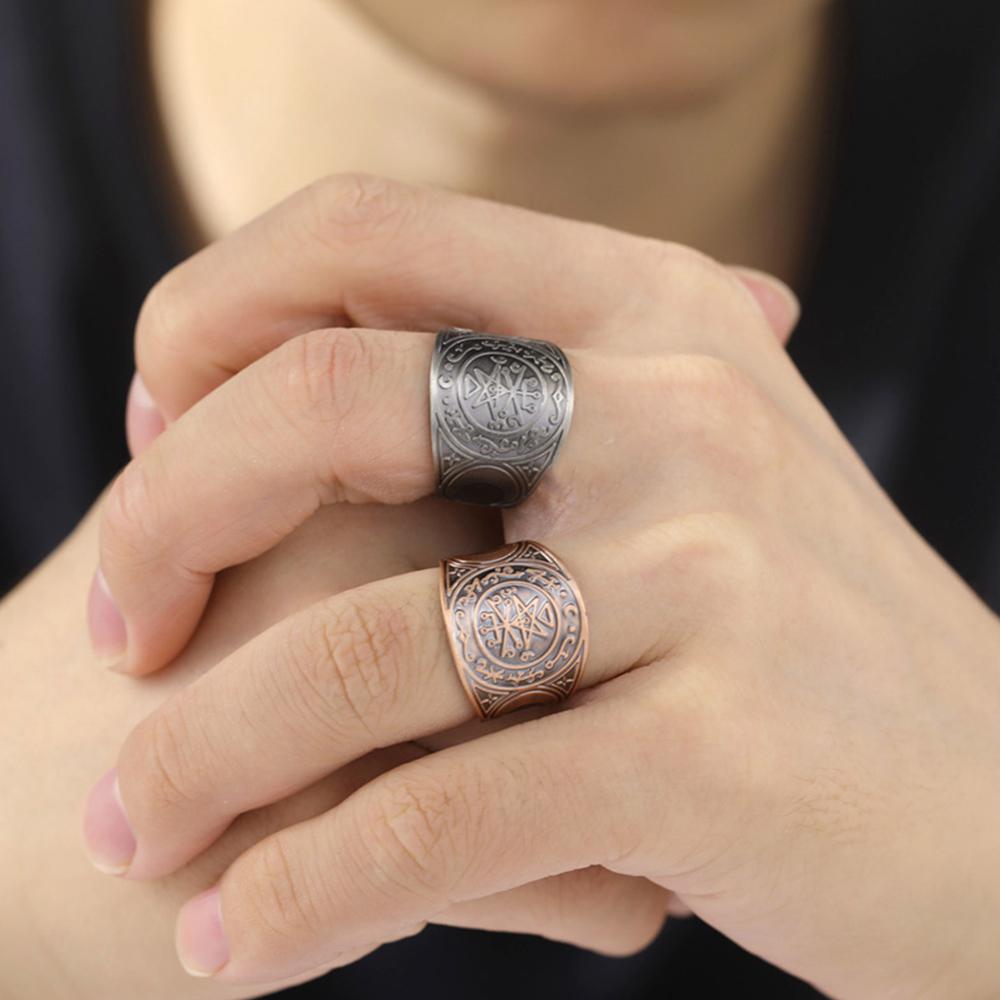 Винтажное Кольцо Соломона Печать 7 Архангелов для Мужчин Бронза Медь Руна Викингов Кольцо на Палец Амулет Украшение