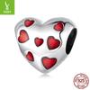 S925 Sterling Silver Red Love Beads Sweet Romantic Heart-Shaped Charm Diy Beads Loose Beads