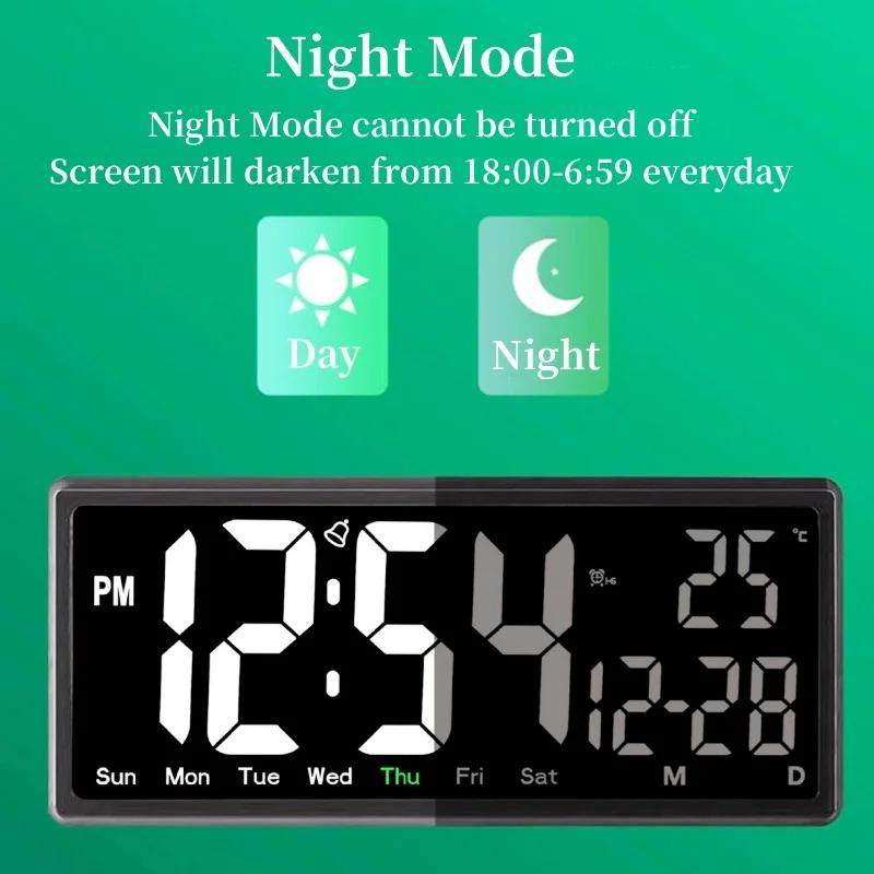 Большие цифровые настенные часы с дистанционным управлением, TEMP, дата, неделя, ночной режим, настольные часы 12/24 ч, функция отключения питания, память, светодиодный будильник, домашний декор